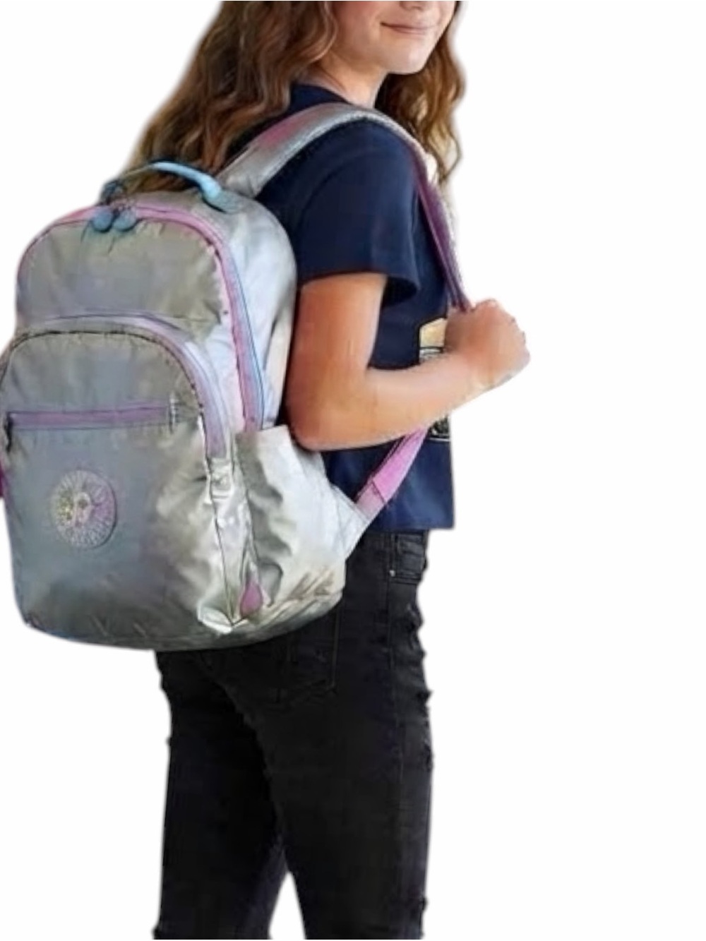 Kipling Seoul XL Backpack & Garri Pencil Case Set Silver Metallic Pop, School - Picture 3 of 15